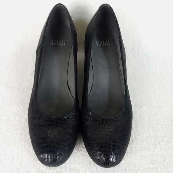 Stuart Weitzman Laidback Lizette Wedge Heels Black Textured Shoes Women's 10.5N - Picture 8 of 14